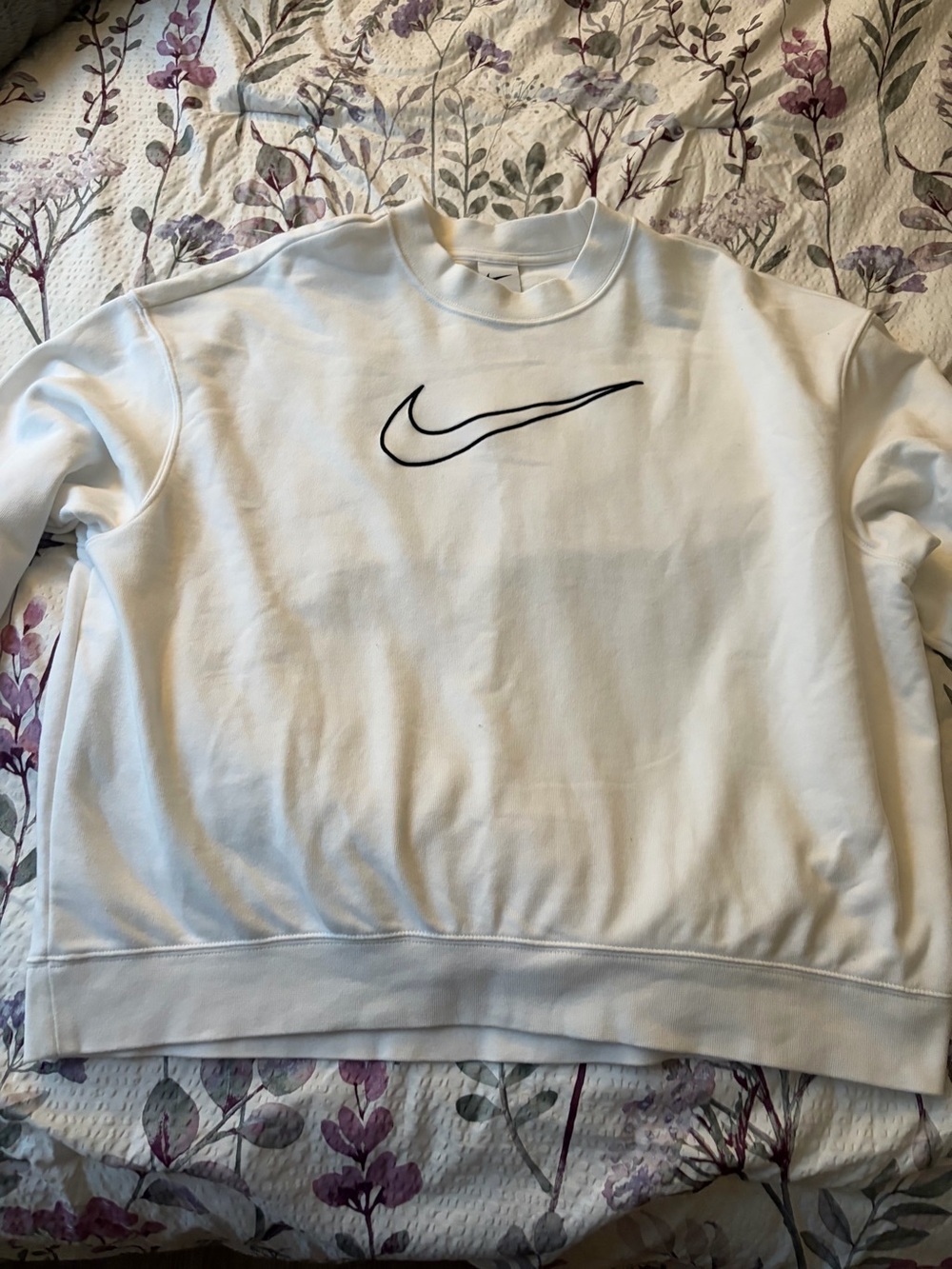Nike Dry Fit White Crewneck Sweatshirt with Black Swoosh